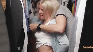 The couple have a spontaneous sex in the dressing room and reach orgasm