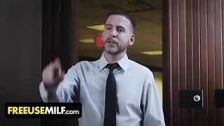 Submissive MILFs with huge tits bend over the desk for their boss to pound them in this intense scene