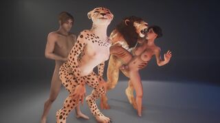 Furry girl mates with a monster in an orgy