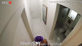 A nanny called NannySpy, known for her adventurous and daring ways, is catching the mood on New Year's Eve. This petite beauty, Anastasia Knight, with her slender frame at 106 pounds and striking blonde hair, gets too excited while cleaning up after the p